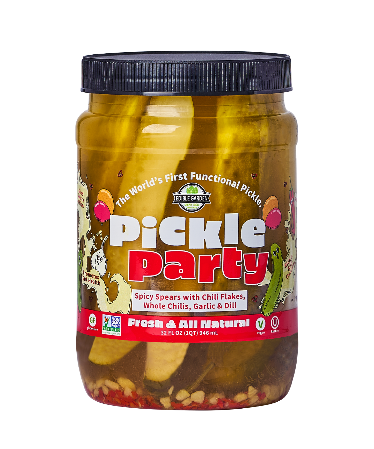 Edible Garden Pickle Party - Fresh & All Natural Spears with Chili Flakes, Garlic & Dill